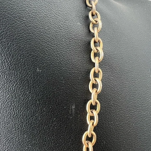 J. Crew Gold Tone Faux Tortoise & Glass Rhinestone Necklace 20” D10 - Picture 4 of 5